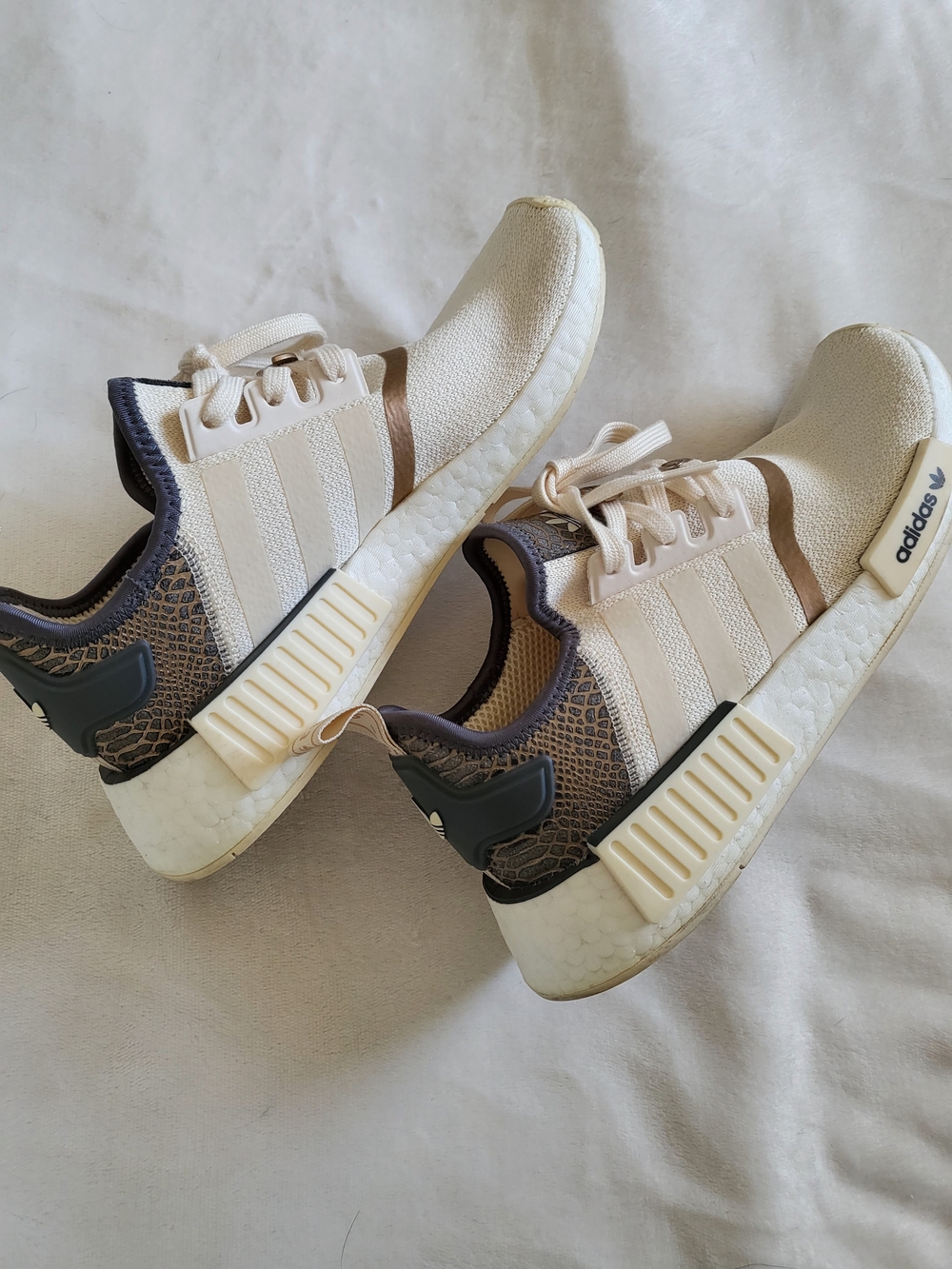 adidas Womens NMD R1 Sneakers in Cream with Brown Accents